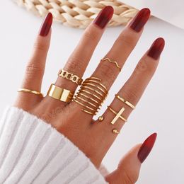 Gold Color Silver Color Metal Rings Set for Women Men Geometric Spring Chain Finger Ring Fashion Jewelry Gift