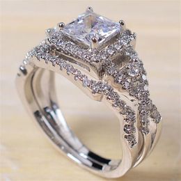 Whole Professional Pave setting Jewelry 925 sterling silver White sapphire Princess Cut Simulated Diamond Wedding Bridal Women292p