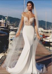 Denizkızı gelinlik yumuşak saten tatlım gelin elbise aplike dantel boho gelinlik vestidos de novia