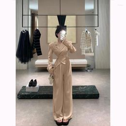 Women's Two Piece Pants Korean Style Suit Autumn Long Sleeve All-match Blazer Tops Wide-leg Casual Two-piece Set Fashion Female Clothing