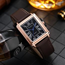 Wristwatches Fashion Brand Men's Business Quartz Watch Roman Scale Metal Square Frame Leather Strap Clock Leisure Student Sports Wristwatch