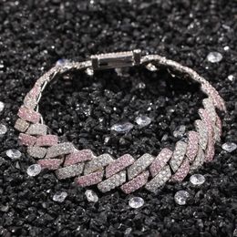 White Pink Cubic Zirconia Ice Out Two Tone Miami Cuban Link Chain Bracelets Can open Lock Women Men Bling CZ Rapper Jewelry281v