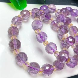 Link Bracelets 11.8mm Natural Faceted Amethyst Bracelet Crystal Reiki Healing High Quality Gemstone Fashion Jewelry Gift 1pcs