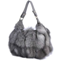 Totes New Real Fox Fur Bags Women Message Single Shoulder Crossbody Bags Silver Fox Fur Large Lady Clutch Bag 240407