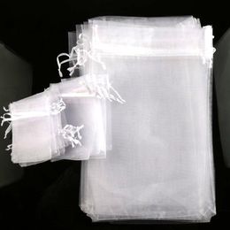 100pcs lot Sell 4Sizes White Organza Jewellery Gift Pouch Bags For Wedding Favours beads jewelry295Y