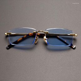 Sunglasses Blue Crystal Stone Sun Glasses Man Luxury Rimless Glass Woman Natural Mineral Lens Vintage Acetate Moisturizing Eye