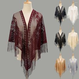 Scarves Embroidery Triangle Scarf Wedding Evening Dress Cloak Sunscreen Shawls Lace Flower Sheer Hollow Out DIY Solid Ladies