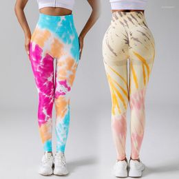 Women's Leggings 2023 Tie-dye Women Bubble BuPush Up Fitness Pant Slim High Waist Elastic Leggins Seamless Workout Legging Female