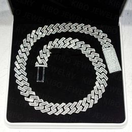 brand fashion woman Kibo Hip Hop Jewellery 18mm 925 Silver Vvs Baguette Moissanite Diamond Cuban Link Chain