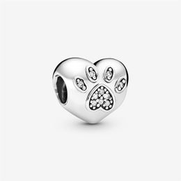 100% 925 Sterling Silver I Love My Pet Paw Print Heart Charms Fit Original European Charm Bracelet Fashion Women Wedding Engagemen242F