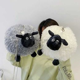 Totes Cute Fluffy Soft Lamb Bag Women Cartoon Sling Bag Fluffy Animal Crossbody Bag Shoulder Bag Fur Soft Strip Bag Plush Back Pack 240407