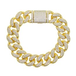 New 16MM Cuban Chain Bracelet With Box Clasp Gold Silver Colour Micro Pave Iced Out Cubic Zirconia Hip Hop Jewellery For Gift260s