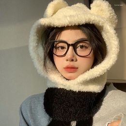 Berets Cute Polar Bear Beanies Hats For Women Winter Plush Thicken Warm Balaklava Bib Outdoor Windproof Snood Ear Hat Pullover Girl