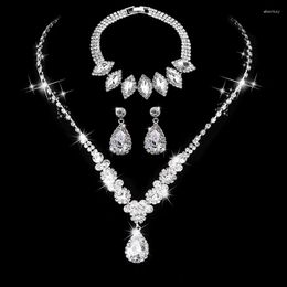 Necklace Earrings Set Wedding Jewellery Three Piece Shiny Crystal Angel Teardrop Bracelets Wholesale