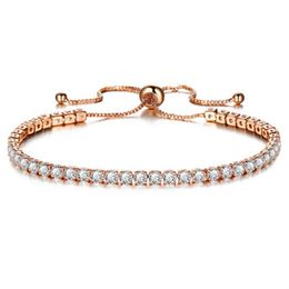 New Round Tennis Bracelet For Women Rose Gold Silver Color Cubic Zirconia Charm Bracelets & Bangles Femme Wedding Jewelry284f