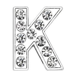 50PCS lot 8mm K Full Rhinestones Silver Slide Letter DIY Charms Fit For 8mm leather bracelet phone strips SL0006194s