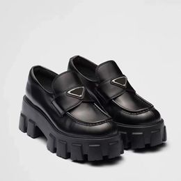 Высококачественные черные гладкие кожаные модельные туфли на платформе, сверхмощные лоферы на толстой подошве с круглым носком, туфли-лодочки без шнуровки для женщин, роскошные дизайнерские туфли с коробкой