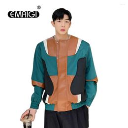 Men's Jackets Splice Leather Streetwear Fashion Loose Casual Motorcycle Jacket Korean Net Celebrity Spring Autumn Coat Outerwear