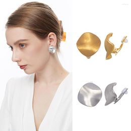 Backs Earrings Round Button Geometric Big Large Statement Matte Metal Clip On Non Piercing Stud For Women