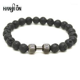 2020 Mens Bracelet Natural Stones Live Lift Dumbbell Bracelet Lava Onyx beads Fitness Rockmen 4 Color1280A