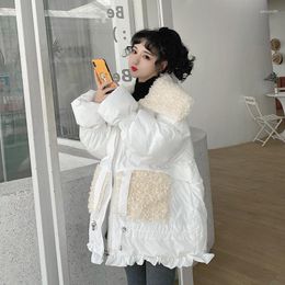 Women's Trench Coats Winter Warm Faux Fur Wool Patchwork Parkas Mid-length Women Puffer Jacket Thick Down Female Turn-down Collar Loose Coat