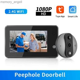 Doorbells 4.3Inch Smart Home Tuya Peephole Doorbell Camera 1080P 200W Pixel Door Viewer Night PIR Motion Detection Video Door Bell YQ2301003