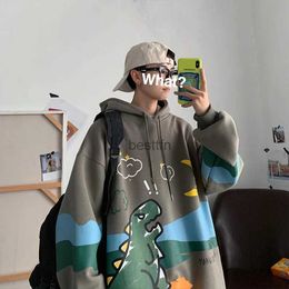 Men's Hoodies Sweatshirts Mens Hoodies College Cartoon Dinosaur Cute Lazy Style Hooded Clothing Autumn Japanese Streetwear Casual Couple CottonL231003