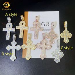 Zuanfa New Arrival Cross Pendants 925 Sterling Silver Vvs Moissanite Baguette Diamond Ankh Fashion Cross Pendant