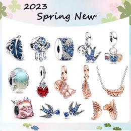 925 silver charms beads fit pandora charm Primitive Blue Swallow -like Ladybug