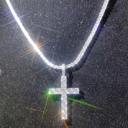 Shining Diamond Stone Cross Pendants Necklace Jewelry Platinum Plated Men Women Lover Gift Couple Religious Jewelry249y