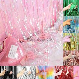 Background Material 1*2M Tinsel Curtain Foil Metallic Fringe Backdrop Party Door Decorations Event YQ231003