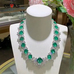 Pendant Necklaces OEVAS 100% 925 Sterling Silver Created Emerald Full Diamond Necklace For Women Luxury Banquet Party Dress Necklace Fine Jewelry 230928