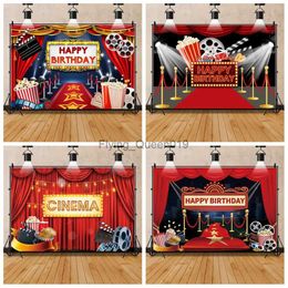 Background Material Cinema Film Theme Birthday Photo Backdrop Popcorn Stage Red Carpet Birthday Party Photocall Photography Background Photo Studio YQ231003