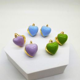 Backs Earrings Heart Enamel Clip Earring Exaggerate Brass Plated Gold Sweet Green Purple Blue