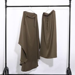 Ethnic Clothing 2pcs Muslim Women Prayer Garment Overhead Khimar Skirt Ramadan Eid Islamic Hijab Dress Niqab Abaya Robe Kaftan Jilbab