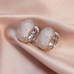 Hoop Earrings 2023 French Micro Inlay Cubic Zircon For Women Retro White Gold Color Circle Shape Female Ins Style Jewelry