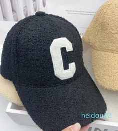 Winter Lamb Fur Caps Brand C Letter Embroidery Warm Baseball Cap Outdoor Street Fashion Wild Hat