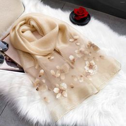 Scarves 2023 Korean Spring Summer Pure Colour Embroidered Mulberry Silk Scarf Women's Long Wool Shawl Air Conditioning