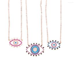 Chains Rose Gold Color Jewelry Red Blue Purple Colorful Stone LUCKy Eye Charm European Women Gift Top Quality Nice Necklace Multicolor