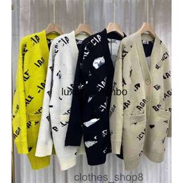 23 hoodies italy brand Paris balencigs winter new letter loose mens medium long wool cardigan leisure V-neck single breasted coat sw 24Z1