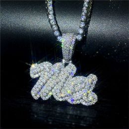 Custom Women Moissanite Diamond 925 Sterling Silver Iced Out Initial Pendant Necklace Chain Hip Hop Custom Name Pendant