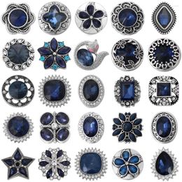 Charm Bracelets 6pcs/lot 18mm Snap Buttons Jewellery Rhinestone Mixed Ink Blue Fit Bracelet Necklace