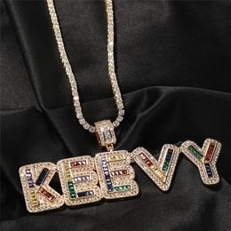 Men Women Fashion Letter Necklace Gold Plated Bling Colorful Diamond Stone CZ Custom Name Letters Necklace With 3mm 24inch Ro2447