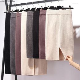 Skirts Sweater Autumn Winter Knitting Pencil Women 2023 High Waist Bodycon Split Woman Office Mid Skirt Ladies