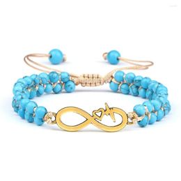 Strand Bohemian Double Woven Vintage Bracelets For Women Blue Pine Natural Stone Mini 4mm Beads Bracelet Alloy Pendant Yoga Jewellery Men
