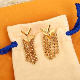 2023 Luxury quality charm stud earring with words and tassel design have stamp box PS4554A