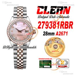 Clean Factory CF 279381RBR A2671 Orologio automatico da donna 28 mm bicolore RG Daimonds Lunetta quadrante rosa Bracciale Jubileesteel 904L Versione super Orologio da donna Puretime