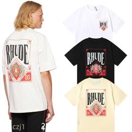 Mens Designer t Rhude Card Lettered Print Couples for Men and Women Tshirt Cotton Is in Summer a Wide Range of Style Options