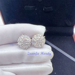 Zuanfa Pass Diamond Tester Cluster Flower Earrings 925 Sterling Silver Screw Back Moissanite Stud Earrings