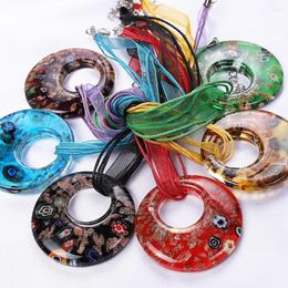 Pendant Necklaces Wholesale 6Pcs Handmade Murano Lampwork Glass Mixed Colourful Gold Sand Round Millefiori Pendants Charms